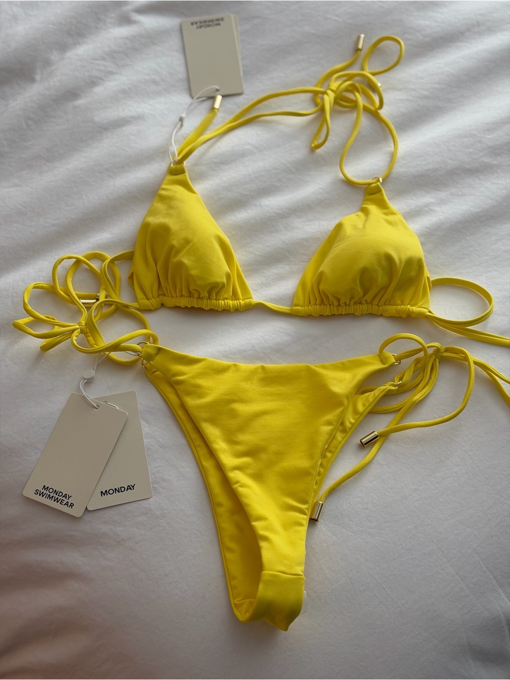 Monday Swimwear Bright Yellow Triangle String Bikini Set